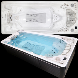 Able Pools and Spas designs and installs a custom San Juan in-ground fiberglass pool, perfect for your backyard.